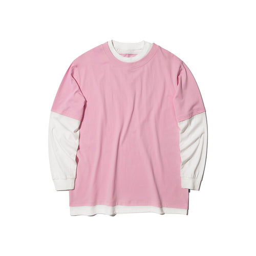 ASTERISK MOCK TWO-PIECE LONG SLEEVE T-SHIRT LIGHT (PINK w/ WHITE)