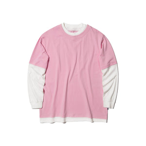 ASTERISK MOCK TWO-PIECE LONG SLEEVE T-SHIRT LIGHT (PINK w/ WHITE)