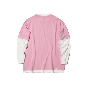 ASTERISK MOCK TWO-PIECE LONG SLEEVE T-SHIRT LIGHT (PINK w/ WHITE)