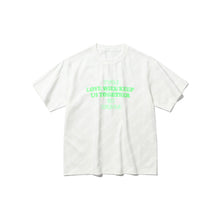 LOVE WILL KEEP US TOGETHER (TEAR US APART) S/S T-SHIRT (WHITE w/ NEON GREEN)