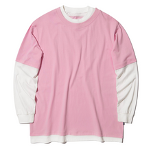ASTERISK MOCK TWO-PIECE LONG SLEEVE T-SHIRT LIGHT (PINK w/ WHITE)