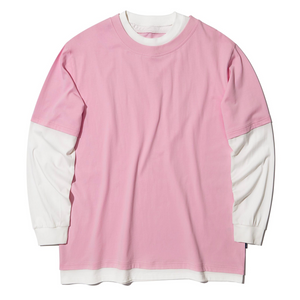 ASTERISK MOCK TWO-PIECE LONG SLEEVE T-SHIRT LIGHT (PINK w/ WHITE)