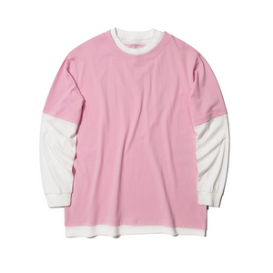ASTERISK MOCK TWO-PIECE LONG SLEEVE T-SHIRT LIGHT (PINK w/ WHITE)