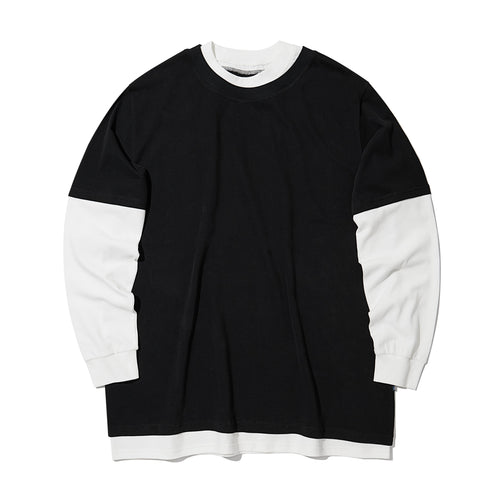 ASTERISK MOCK TWO-PIECE LONG SLEEVE T-SHIRT LIGHT (BLACK w/ WHITE)
