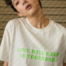 LOVE WILL KEEP US TOGETHER (TEAR US APART) S/S T-SHIRT (WHITE w/ NEON GREEN)