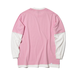ASTERISK MOCK TWO-PIECE LONG SLEEVE T-SHIRT LIGHT (PINK w/ WHITE)