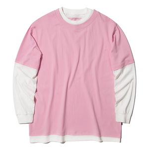 ASTERISK MOCK TWO-PIECE LONG SLEEVE T-SHIRT LIGHT (PINK w/ WHITE)
