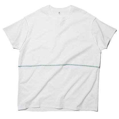 ZISE 010 MIDDLE STITCH T-SHIRT (WHITE w/ GREEN STITCHES)