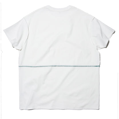 ZISE 010 MIDDLE STITCH T-SHIRT (WHITE w/ GREEN STITCHES)