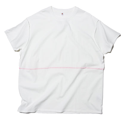 ZISE 010 MIDDLE STITCH T-SHIRT (WHITE w/ PINK STITCHES)