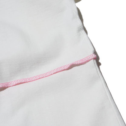 ZISE 010 MIDDLE STITCH T-SHIRT (WHITE w/ PINK STITCHES)