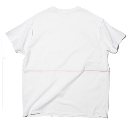 ZISE 010 MIDDLE STITCH T-SHIRT (WHITE w/ PINK STITCHES)