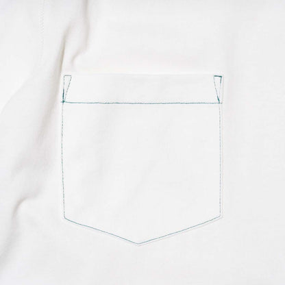 ZISE 008 DOUBLE POCKETS T-SHIRT (WHITE w/ GREEN STITCHES)