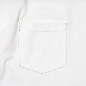 ZISE 008 DOUBLE POCKETS T-SHIRT (WHITE w/ GREEN STITCHES)