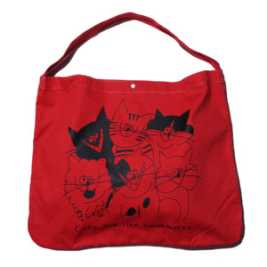 ZISE 014 "CATS ARE LIKE ROOMMATES" by OGAWA TOTE BAG (RED)