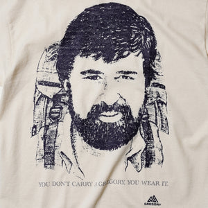 GREGORY "YOU DON'T CARRY A GREGORY, YOU WEAR IT." WAYNE GREGORY PORTRAIT T-SHIRT (CREAM)