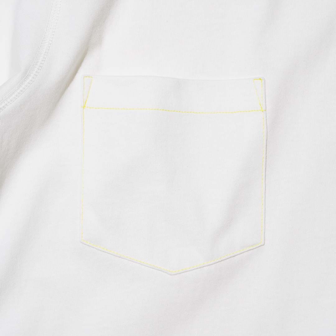 ZISE 008 DOUBLE POCKETS T-SHIRT (WHITE w/ YELLOW STITCHES)