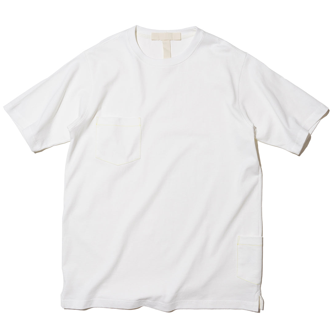 ZISE 008 DOUBLE POCKETS T-SHIRT (WHITE w/ YELLOW STITCHES)