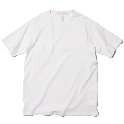 ZISE 008 DOUBLE POCKETS T-SHIRT (WHITE w/ YELLOW STITCHES)