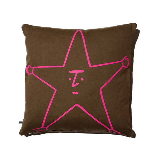 ZISE 005 ASTERISK LOGO CUSHION COVER by ZISE (BROWN / NEON PINK)