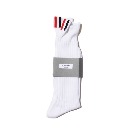 Thom Browne Mid Calf Sheer Stripe Socks (White)