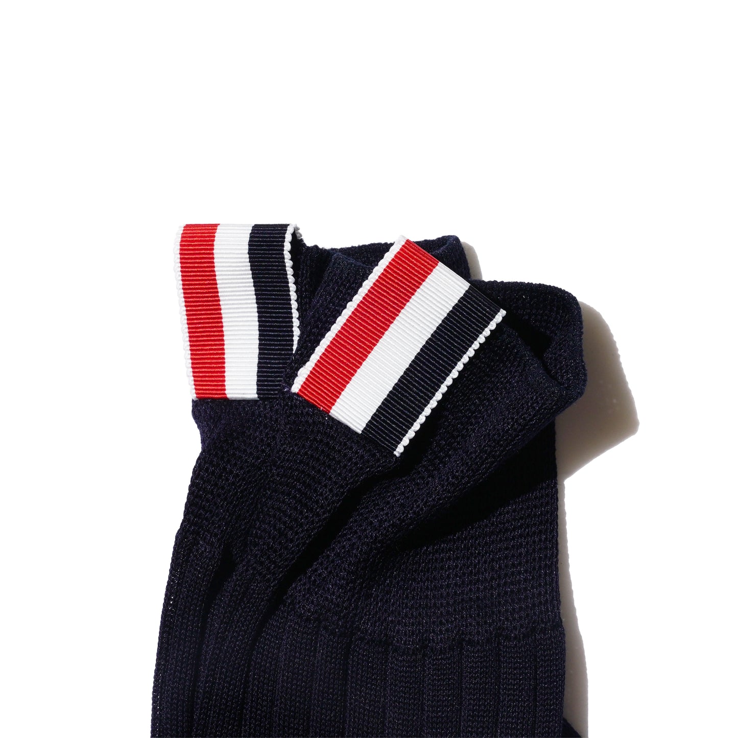 Thom Browne Mid Calf Sheer Stripe Socks (NAVY)