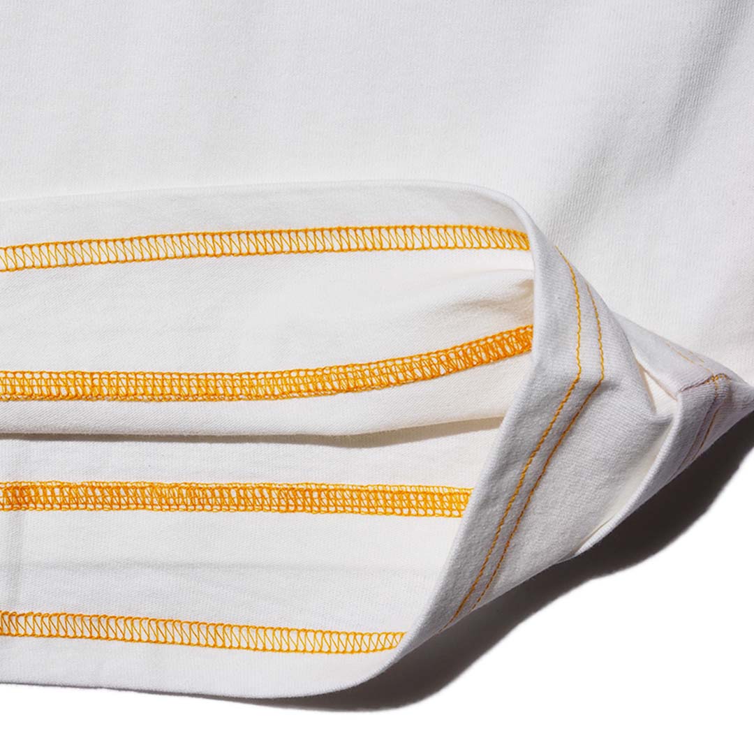 ZISE 007 SHORT SLEEVE T-SHIRT (WHITE w/ ORANGE STITCHES)