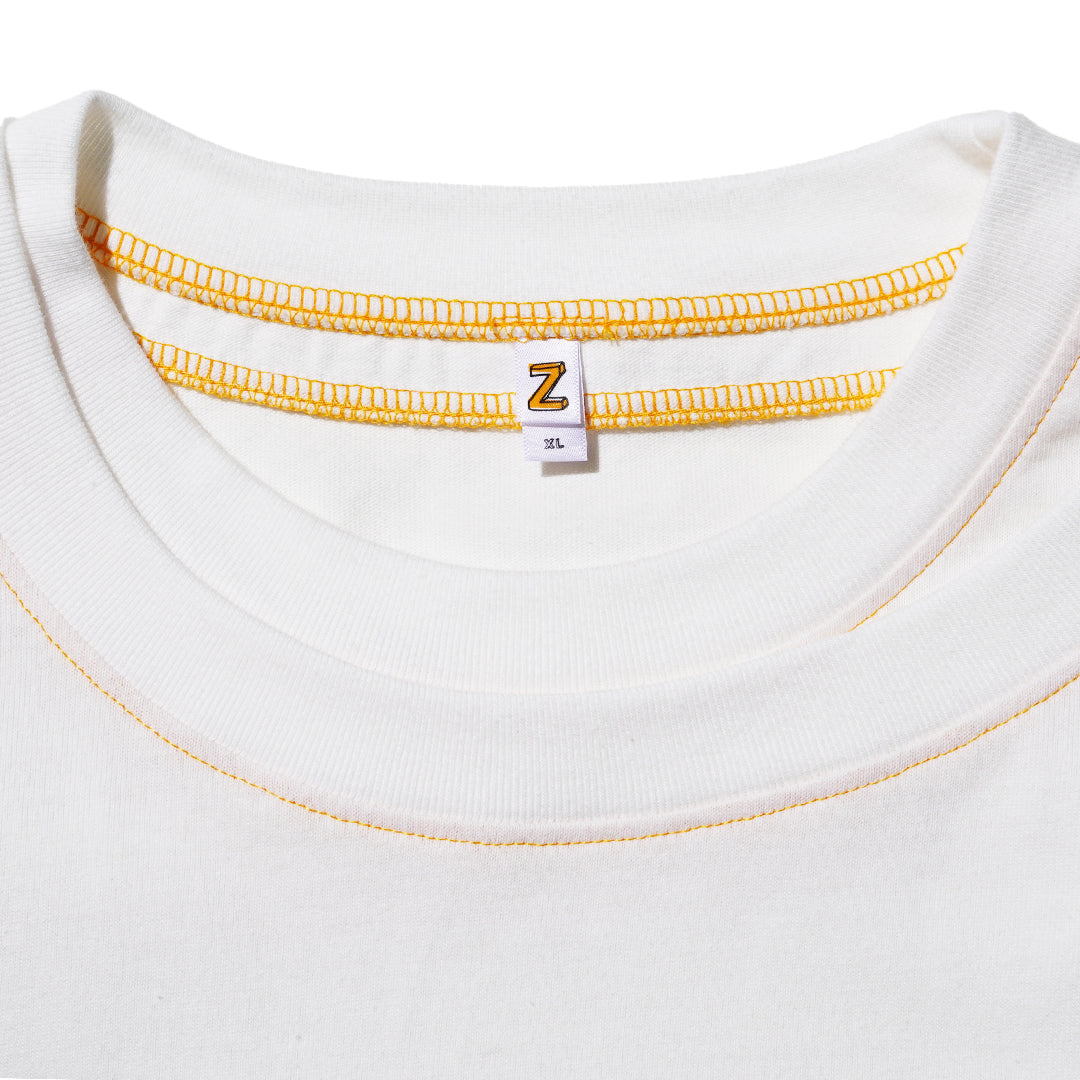 ZISE 007 SHORT SLEEVE T-SHIRT (WHITE w/ ORANGE STITCHES)